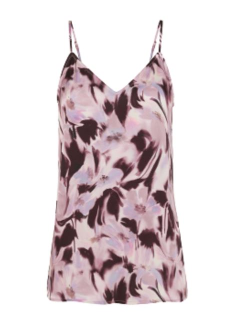 Lightweight top with thin straps and abstract floral print in shades of purple and pink. Feminine, versatile and perfect for sophisticated summer looks. ATTIC AND BARN |  | MATTO0033809